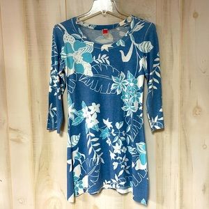 Before + Again Blue Turquoise Blue Floral 3/4 Sleeve A-Line Dress, Sz XS